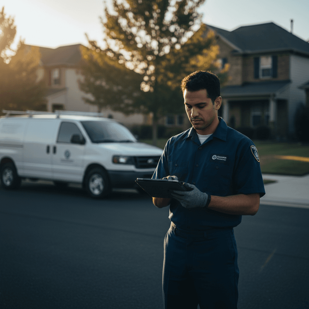 Field service technician using digital tools